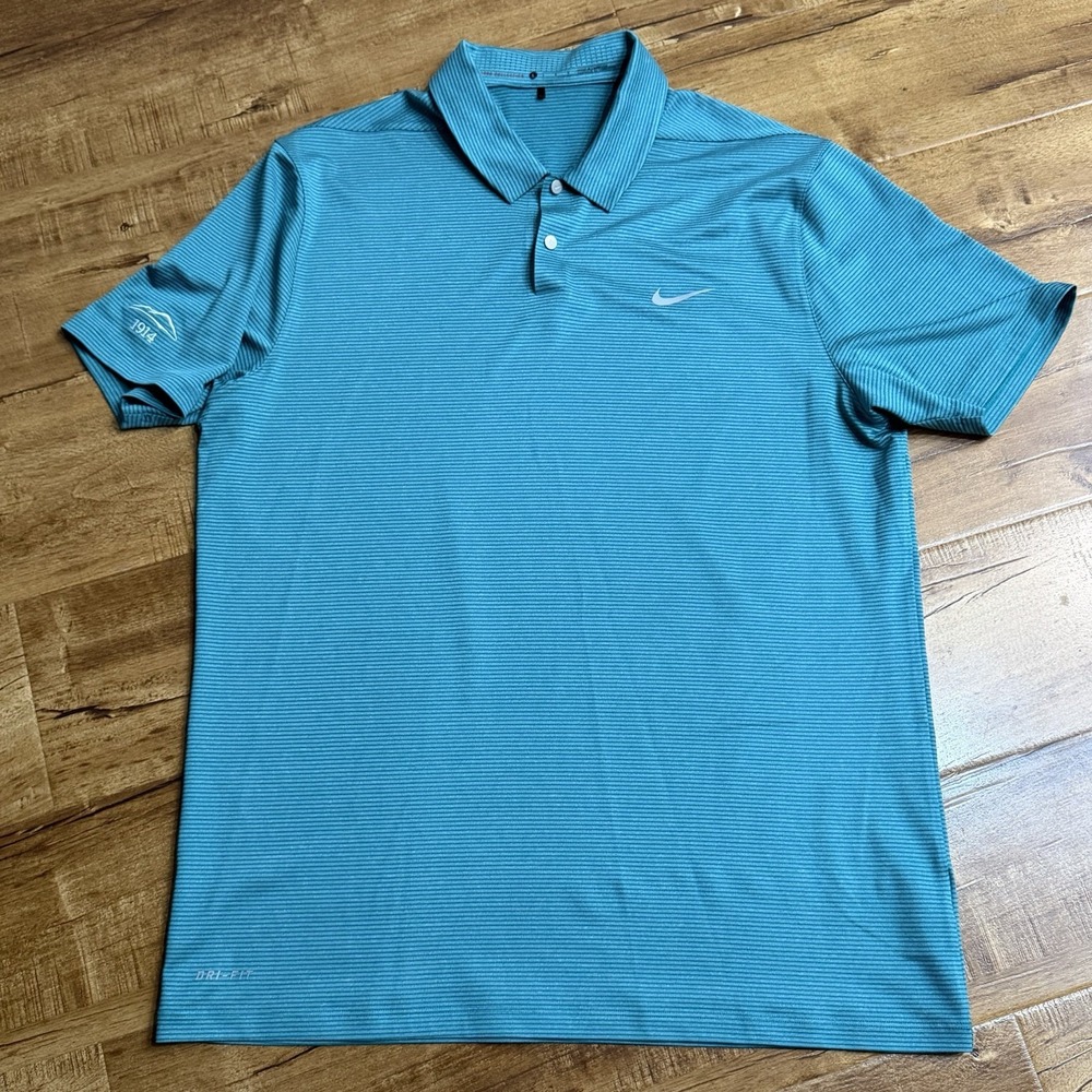 Tiger Woods Collection Nike Golf Polo Shirt Men's Large Teal Perforated Collar